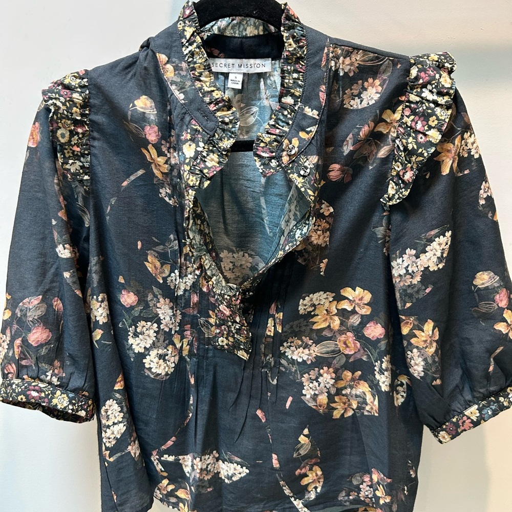 Ruffle high neck, light spring/summer blouse